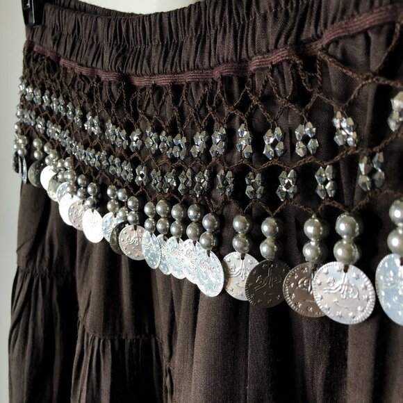 ROCK & ROSE Belly Dancing Chocolate Brown Gypsy Boho Hippie Swing Tiered Skirt - Picture 3 of 13